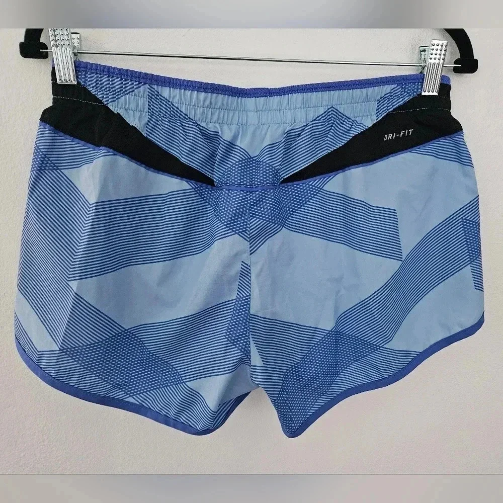 Nike Dri Fit Women Athletic Shorts Blue Geometric Print Running‎ Workout Size M